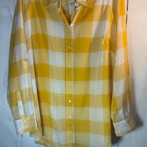 NWT Lane Bryant (18/20) Yellow and White Plaid 💯 % cotton Women’s blouse